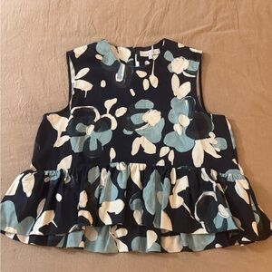 Pearl By Lela Rose Navy and Cream Floral Top